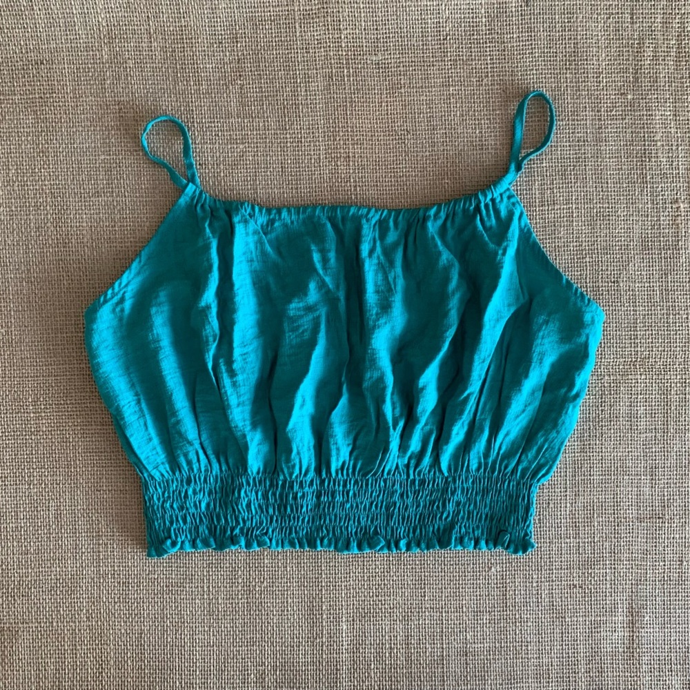 SKY AND SPARROW Crop Top Adjustable Straps Teal Blue / Green XL